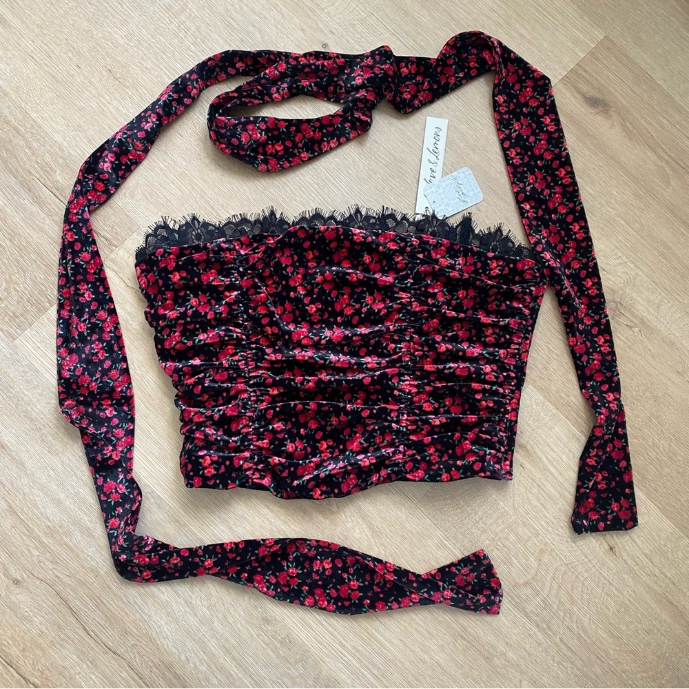 For Love & Lemons Berry Bud Velvet Bustier Top in Red
